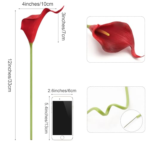 Image of SITUMEIZI 24 Pcs Burgundy Fake Flowers Artificial Calla Lily
