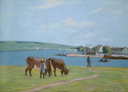 Impression d'art Vaches au bord de la Seine de Sisley sur toile premium