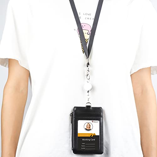 Teskyer Id Badge Holder With Retractable Lanyard, 4 Card Slots, Premium Pu Leather Id Card Holder With Zipper Pocket, Easy Swipe Id Holder For Work Id, School Id, Metro Card And Access Card #TOP6