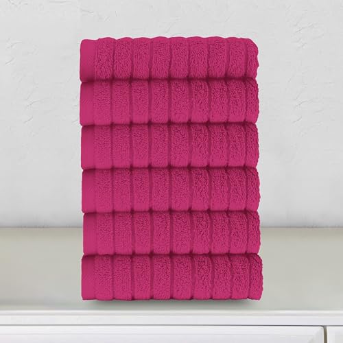 Image of Elegant Comfort 100% Turkish Cotton Corduroy Ribbed Luxury Washcloths 6 Pack Soft 13 x 13 Inch - Higly Absorbent, Durable, Quick Dry, Spa Premium Hotel Quality for Bathroom or Travel, Hot Pink