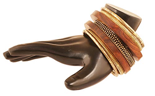 New! Touchstone Indian Bollywood Handcrafted Pretty Assorted Pattern Designer Jewelry Brass And Wooden Bangle Bracelets Set Of 7 In Antique Gold And Natural Tones For Women. #TOP2