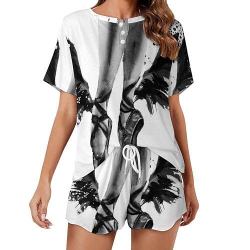 Pyjama femme Ballet léger ensemble de nuit manches courtes short sleepwear
