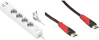 مجموعة مستلزمات أساسية للتلفزيون (مشترك طاقة ذكي بقدرة 20 وات مع 4 منافذ و3 منفذ USB وفيشة أوروبية من ويفو، لون أسود موديل U01EU + كابل HDMI بمنفذ USB من كيندكس بطول 5 متر، لون أسود وأحمر)