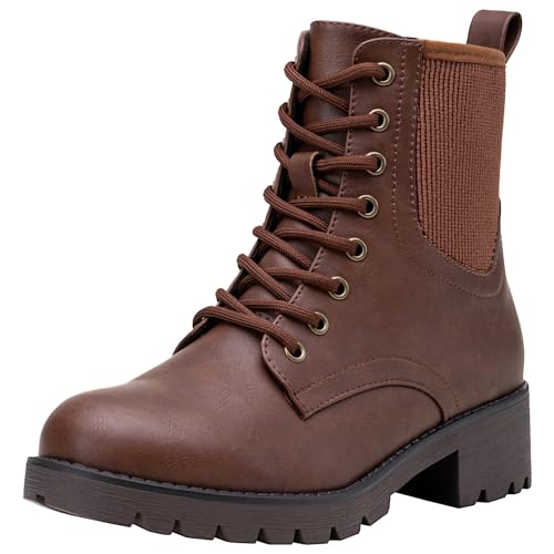 Vepose Women's 916 Ankle Boots, Combat Lace up Booties with Inside Zipper