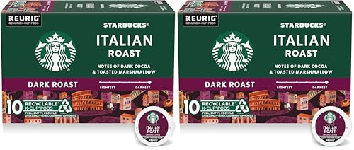 Image of Starbucks K-Cup Coffee Pods, Dark Roast Coffee, Italian Roast, 100% Arabica, 1 box (10 pods) (Pack of 2)