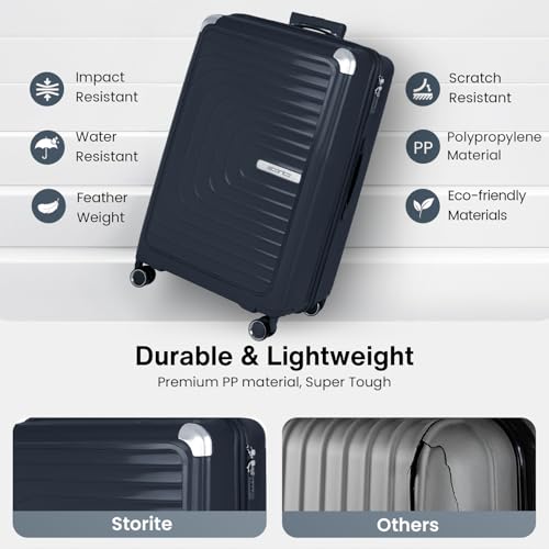 Image of Storite Luggage Trolley Bag Hard-Sided Polypropylene | 73 CM | 8 Wheels Double Spinner Small, Medium & Large Travel Suitcase Bag for Men & Women - Grey
