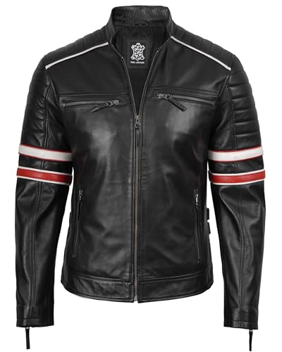 Image of fjackets Cafe Racer Leather Jacket Men Real Lambskin - Leather Jacket Men Moto Style, Zip Up