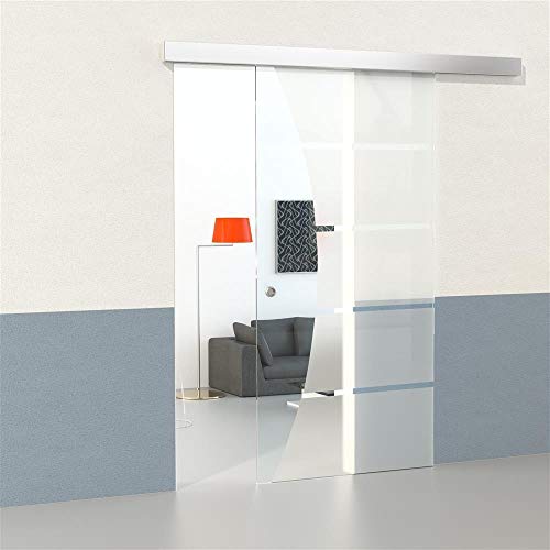 Juego de puerta corredera de cristal con cierre suave, 5 tiras con campo transparente, 2050 mm x 1050 mm x 8 mm, puerta corredera de vidrio de seguridad para interiores Cover