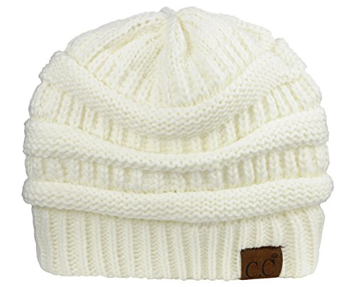 Image of C.C Unisex Chunky Soft Stretch Cable Knit Warm Fuzzy Lined Skully Beanie