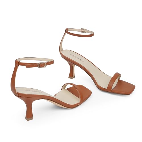 Image of Modatope Womens Heeled Sandals Square Open Toe Kitten Heel Ankle Strap Heels for Women Daily Party Wedding Wear