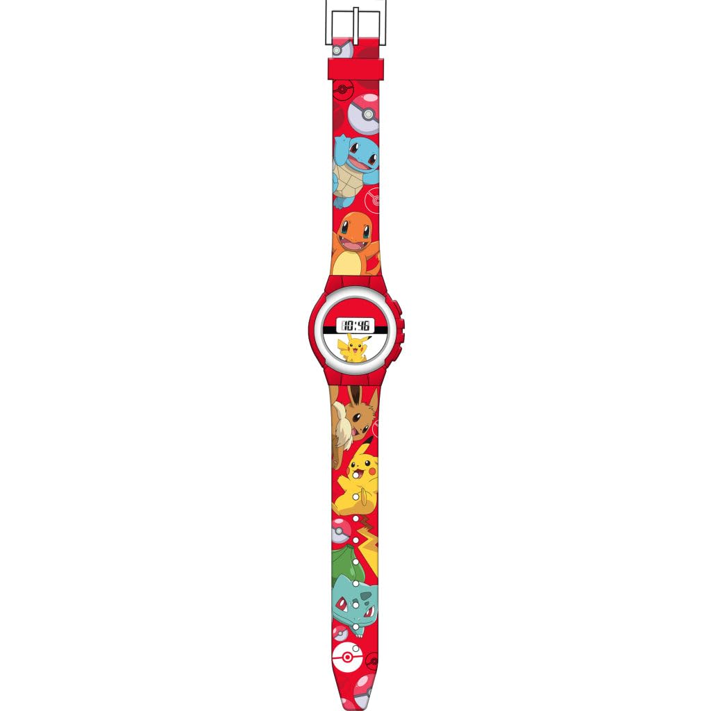 Kids Euroswan Reloj Digital Infantil 21cm Compatible con Pokémon, Reloj Automático con Correa de plástico Ajustable para Niño y Niña, Regalo Original Cumpleaños