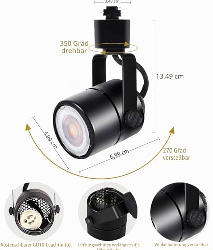 Bravsekai 6 lampen, zwart, modern, 6000 K, woonkamer, slaapkamer, eetkamer, binnenverlichting, keuken cucina track light kit,10W LED H-type track spot met extra 2m