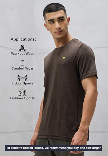 Image of TECHNOSPORT Men Polyester Regular Fit Half Sleeve Jacquard T-Shirt with Double Cool, Quick Dry & Anti Microbial for Sports, Running & Casual Use