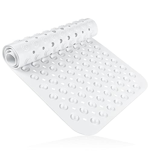 Uootach Tapis de Bain, 40×100cm Tapis de Baignoire Anti-dérapant sans BPA, Tapis de Bain antidérapant Fabriqué en PVC avec Ventouse, Lavable en Machine, pour Baignoire, Douche, Cuisine(Blanc)