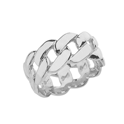 Celtic Rings Sterling Silver Gracious 10 mm Unisex Cuban Link Chain Eternity Band Ring (Size 7)