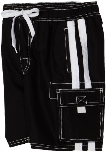 Kanu Surf Boys' Big Quick Dry UPF 50+ Beach Swim Trunk, Barracuda Black, 10/12