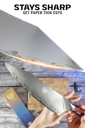 Dalstrong Chef Knife - 8 inch - Valhalla Series - 9CR18MOV HC Steel Kitchen Knife - Red Resin & Wood Handle - Razor Sharp Kitchen Knife - Cooking Knife - Chef's Knife - w/Leather Sheath