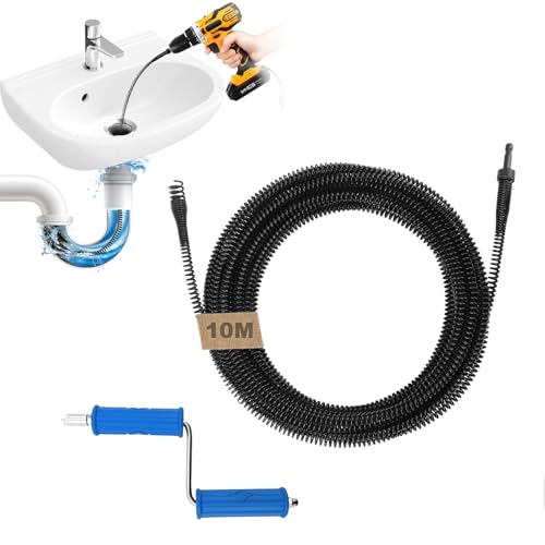 Furet Deboucheur Canalisation, 10mX8mm Spirale Déboucheur Wc Avec Manivelle,Spirale De Nettoyage De Canalisations Avec Adaptateurs électriques Et...