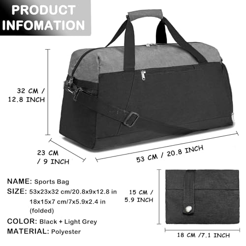 Gym Bags for Women Men with Wet & Shoe Compartment, 40L Foldable Travel Duffle Bag, Lightweight Weekender Overnight Duffel Bag for Traveling Sports Gym(Black)2