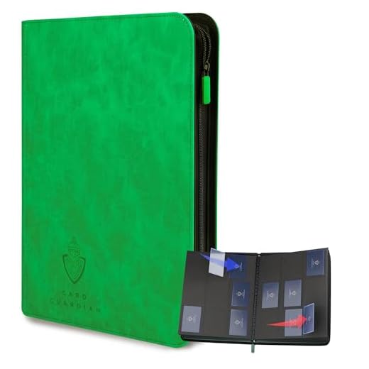 Card Guardian - 9 Pocket Premium+ Binder with Zipper for 504 Cards - Side Loading Pockets for Trading Card Games TCG (Green)