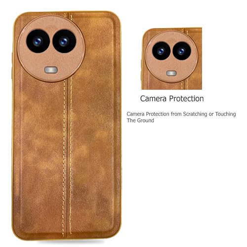 Image of A rtistque Premium Thread Leather Back Cover Case for Realme 11 | Drop Protection | Smooth Grip | Raised Camera Edges - Brown