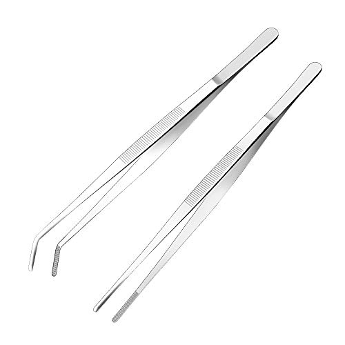 Cyimi Kitchen Tweezers Stainless Steel 8 Inch Long Tweezers Tongs, Heavy Duty large food tweezers with Precision Serrated Tips for Cooking and Medical (8