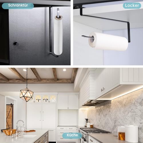 Foto von Küchenrollenhalter ohne Bohren 2 Stück, Stabiler Schwarz Küchenrollenhalter Schrank,Rollenhalter für Zewa Küchenrolle, Platzsparend und modern Papierrollenhalter