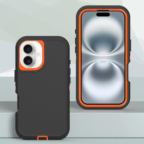 Image of Rugged Case Compatible with iPhone 17 | Heavy-Duty Shockproof Protective Cover, Black+Orange