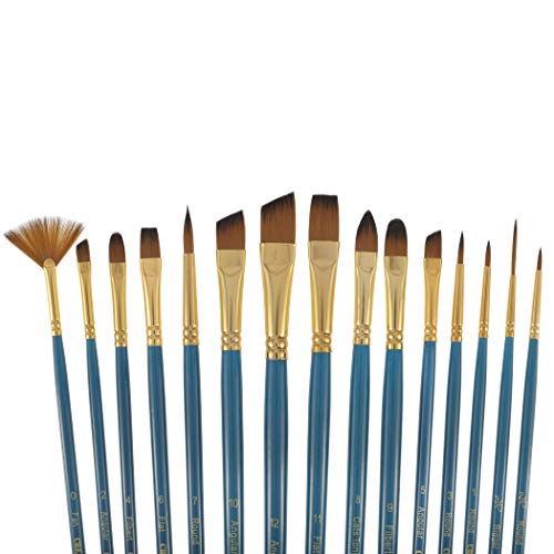 Professional Artist Paintbrush Set & Pop Up Carrying Case Travel Brush Easel- Long Handle Sablesque Bristles Assorted Size For Watercolor, Plein Air, Acrylic, Oil, Gouache Painting [Set Of 15] #TOP1