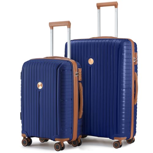 Image of Joyway Luggage Sets 2 Piece PP Hardshell Carry on Suitcase and Checked Luggage, Travel Lightweight Suitcase Set with Double Spinner Wheels and TSA Lock (Navy Blue, 20+28 inch)
