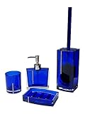 SANWOOD Badaccessoires Set 4-teilig Serie: Marilyn blau mit Swarovski Elements Seifenschale Seifenspender WC-Bürstengarnitur Mundspülbecher Waschbeckenzubehör