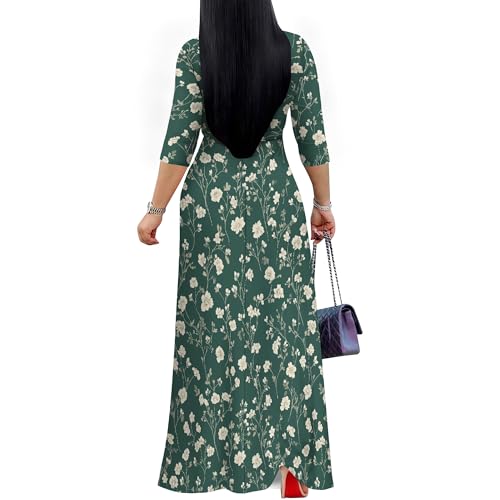 Image of SUZONANA Plus Size Dresses for Women Floral Print Maxi Dress Flowy 3 /4 Sleeve with Belt
