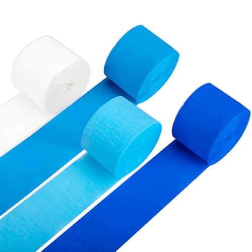 Image of Blue Streamers 8 Rolls Crepe Paper Streamers Party Decorations for Blue Birthday Party, Wedding, Engagement, Bachelorette and Baby Shower Boy