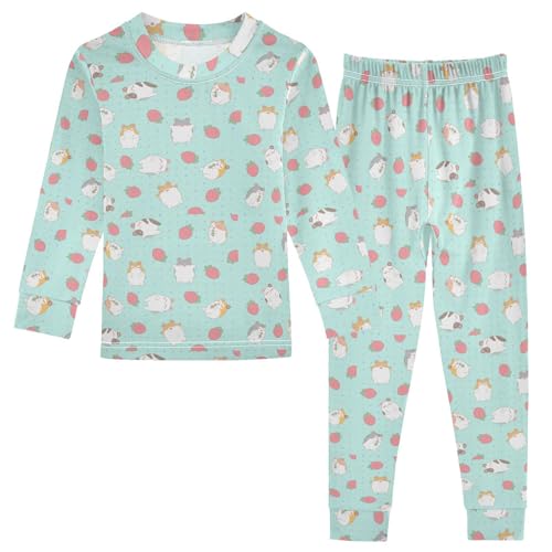Pajama Sets Long Sleeve Colorful Hamster with Strawberry Soft Comfy Sleepwear 2 Piece PJS 3-8T