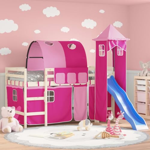 Gecheer Cortinas para Cama Alta con túnel y Torre Rosa,Cama Infantil Cama Juvenil Somier Mueble Mobiliario Dormitorio Habitación Infantil Hogar