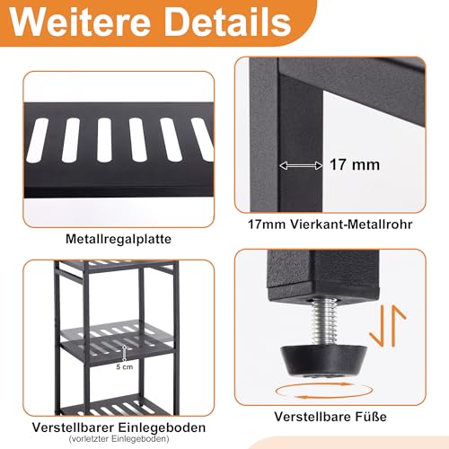 Aquzee Badregal Stehend, Badezimmerregal Schmal Stehend, Badezimmer Regal Schwarz, 5 Ablagen Metal Bad Handtuchhalter, Leiterregal Aufbewahrungsregal für Küche, Wohnzimmer, Balkon