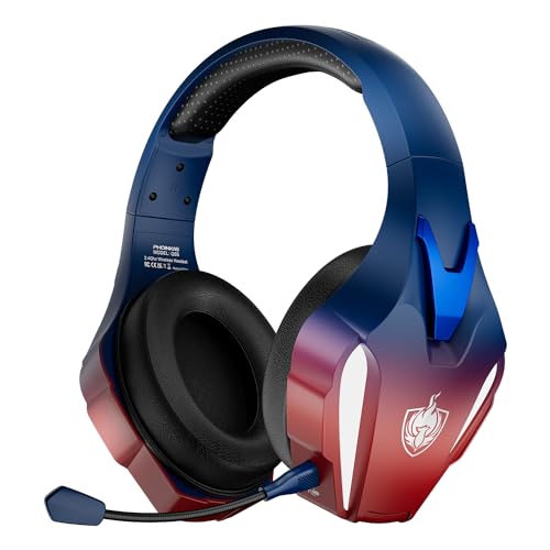 PHOINIKAS Auriculares Gaming Inalámbricos, Cascos Gaming para PS4/PS5/PC, Cascos Inalambricos con Micrófono Cancelación de Ruido Desmontable, 7.1 Estéreo, Luz LED (Azul Colorido)