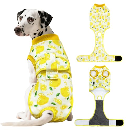 KAROKU Dog Surgery Recovery Suit, Abdominal Surgical Suit for Male Female Dog Post Spay Neuter, Breathable Pet Onesie E-Collar & Cone Alternative, Surgery Shirt to Prevent Licking, Yellow, X-Small