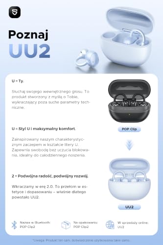 SoundPEATS UU2 Słuchawki Open-ear z LDAC, Fizyczne Przyciski, Niebieski | Otwarta Konstrukcja z Klipsem, Adaptacyjne Roz