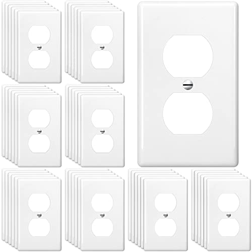 50 Pcs Duplex Wall Plates Kit Home Electrical Outlet Cover 4.50 X 2.76 Inch Standard Size 2 Gang Receptacle Plug Covers Unbreakable Polycarbonate Thermoplastic Wall Outlet Cover Electrical (White) #TOP7