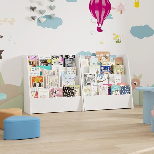 Image of HONEY JOY Kids Bookshelf, 4-Tier Wooden Toddler Bookcase, Children Book Rack & Magazine Display Shelf, Toy Storage Organizer, Book Shelf for Kids Rooms, Playroom, Nursery, Classroom (White)