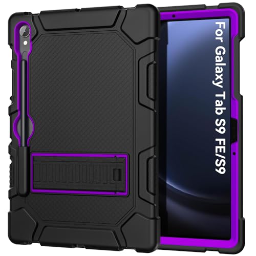 Cantis Case for Samsung Galaxy Tab S10 FE/ S9 FE 5G 10.9 Inch/Galaxy Tab S9 11 Inch 2023, Heavy Duty Shockproof Tablet Case Support S Pen, Black+Purple+Black