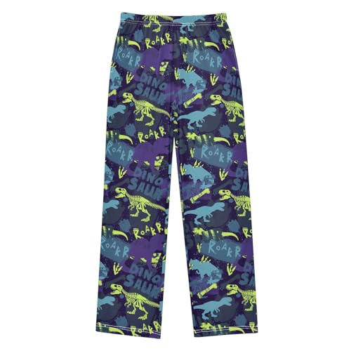 Dino Skeleton Roar Boys Long Pants Soft Trousers Elastic Waist Kids Lounge Bottoms with Pockets S-XL
