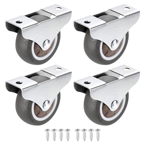 PATIKIL 2" Rigid Fixed Caster Wheels, 4 Pack Silent Plate Casters with M4 Screws Total Load Capacity 132 Lbs for Furniture Workbench Cart Trolley One Direction Rolling, Brown