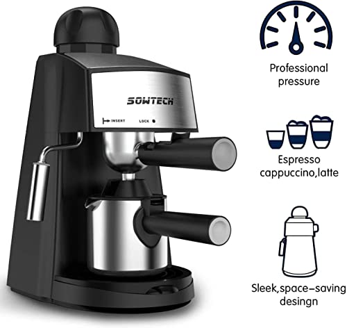 Sowtech Steam Espresso Machine Espresso Maker Cappuccino Latte Machine With Steam Milk Frother And Mug 3.5 Bar 4 Cup #TOP1