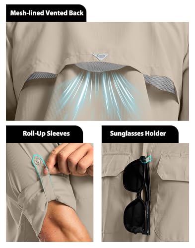 Pudolla Men's Sun Protection Fishing Shirt Lightweight Long Sleeve UPF 50+ Hiking Shirt for Men Outdoor Travel with Pockets4