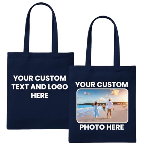 Personalised Tote Bag – Custom Text, Photo, or Logo | Reusable 100% Cotton Shopping, Gym & Beach Bag | Unique Personalised Gift for Women, Teachers, Mother’s Day & Birthdays (Navy)