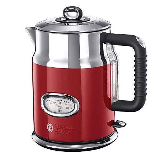 Russell Hobbs Hervidor de Agua Eléctrico Retro - 1,7 litros, 2400 W, Filtro Extraíble, Zona de Ebullición Rápida, Base de 360°, Indicador Nivel de Agua, Diseño Vintage, Inox., Rojo - 21670-70