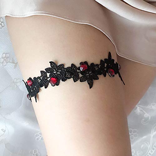 Campsis Women's Wedding Lace Garter Rose Crystal Garter Set Black Floral Leg Garter For Bride Party Prom Gift 2Pcs #TOP4