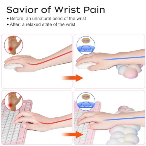 Image of JIKIOU Upgrade Leather Cloud Wrist Rest for Keyboard and Mouse & Cup Pad | Wish Gift-Cute Cloud Shape, Comfortable and don't Irritate to Skin, Non-Slip PU Base,Soft Memory Foam filled for Pain Relief